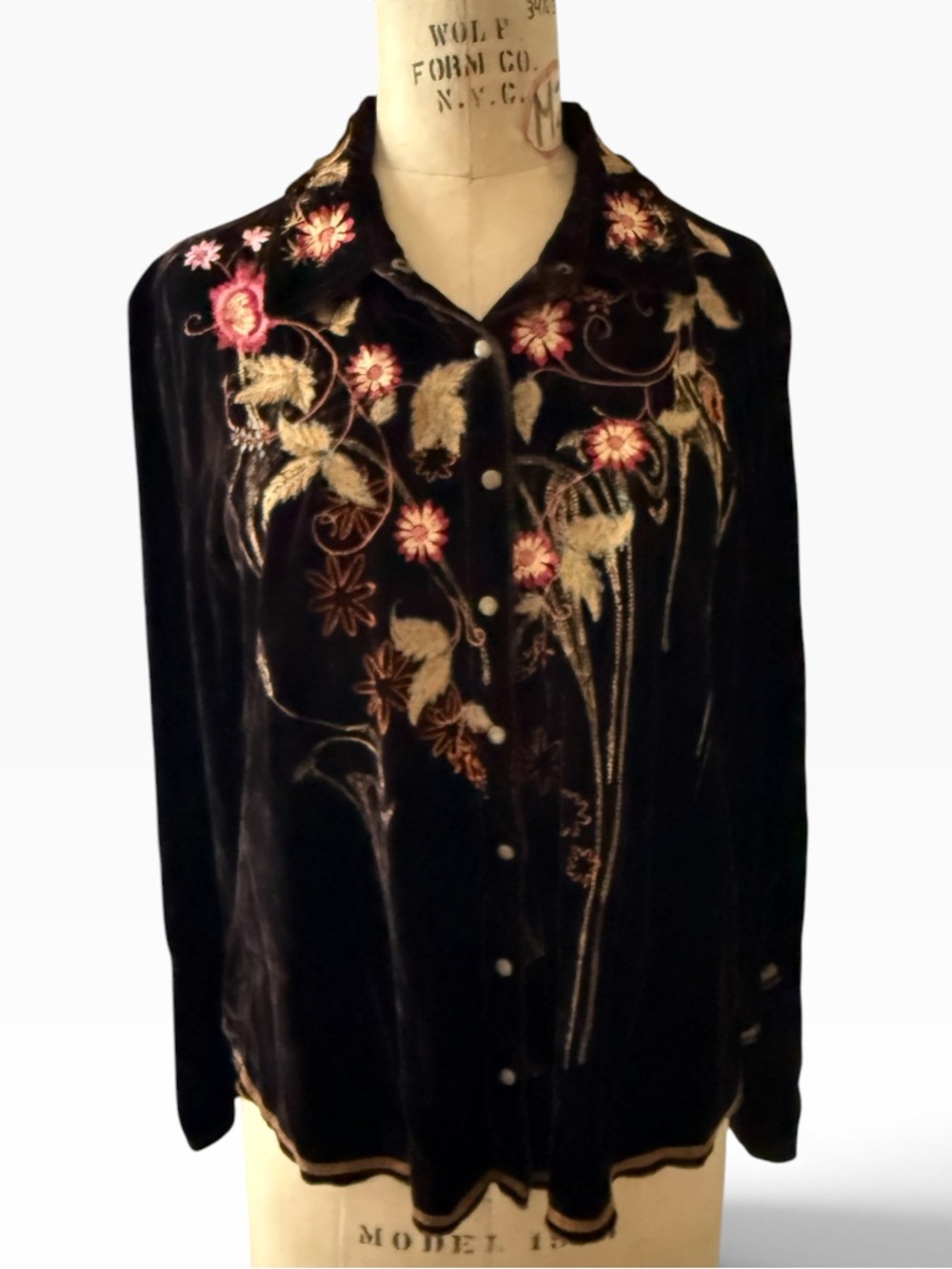 J.Jill Velvet Embroidered Velvet Floral Boho Large Women's Top